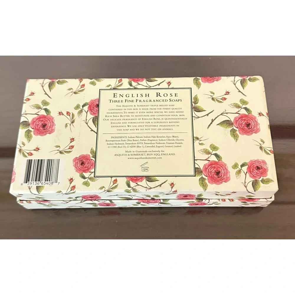 Vintage Boxed 3 Asquith & Somerset English Rose Soap Bars‎ 5.3oz each